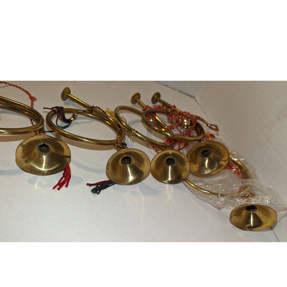5 Handmade India Exotics Vtg Brass French Horn Bugle Tassel Ornament Christmas - Picture 7 of 11